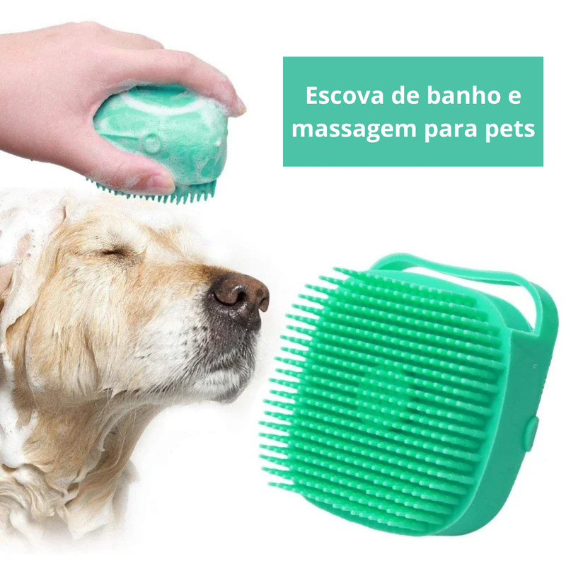 Escova Massageadora 2 em 1 para Banho de Pets