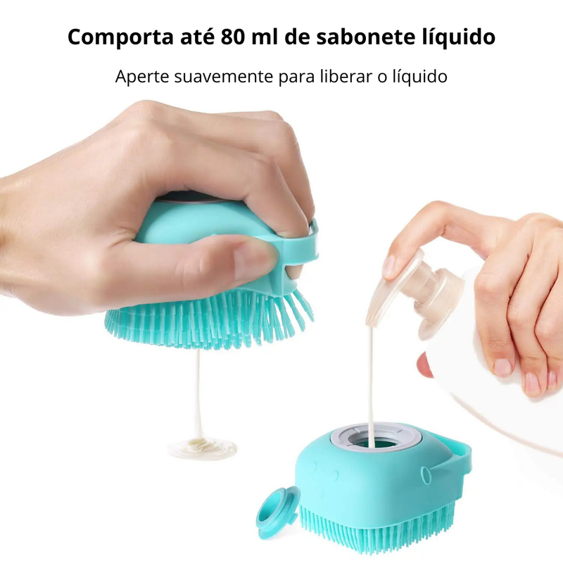 Escova Massageadora 2 em 1 para Banho de Pets