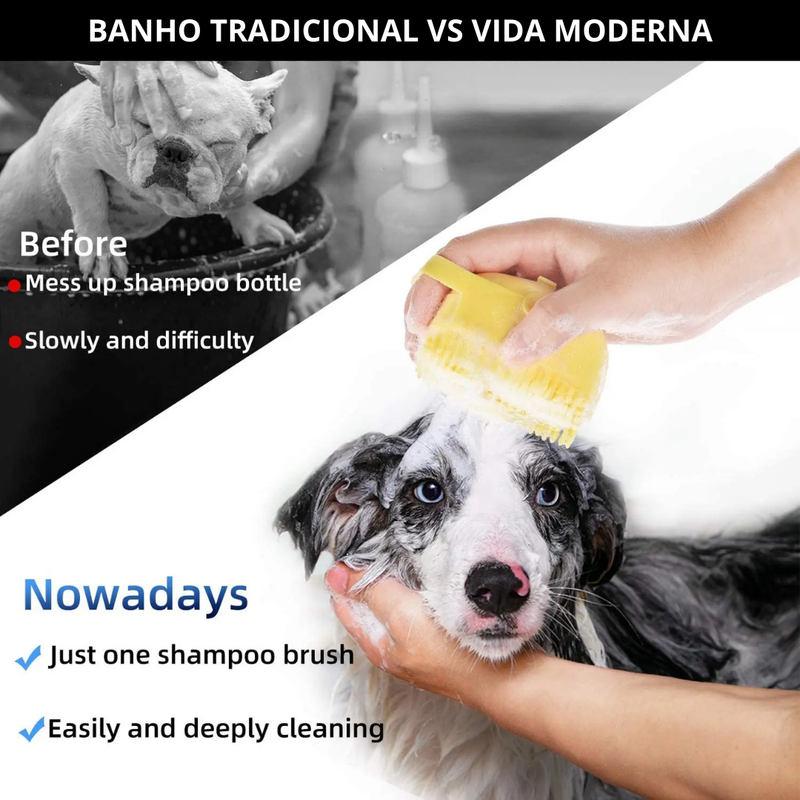 Escova Massageadora 2 em 1 para Banho de Pets