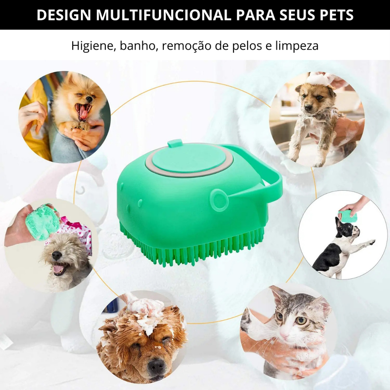 Escova Massageadora 2 em 1 para Banho de Pets